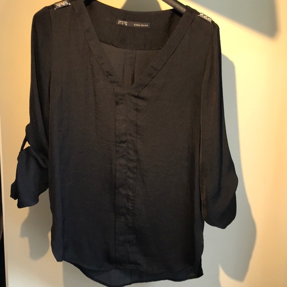 Zara Black Tunic V-Neck Top - Picture 3 of 11